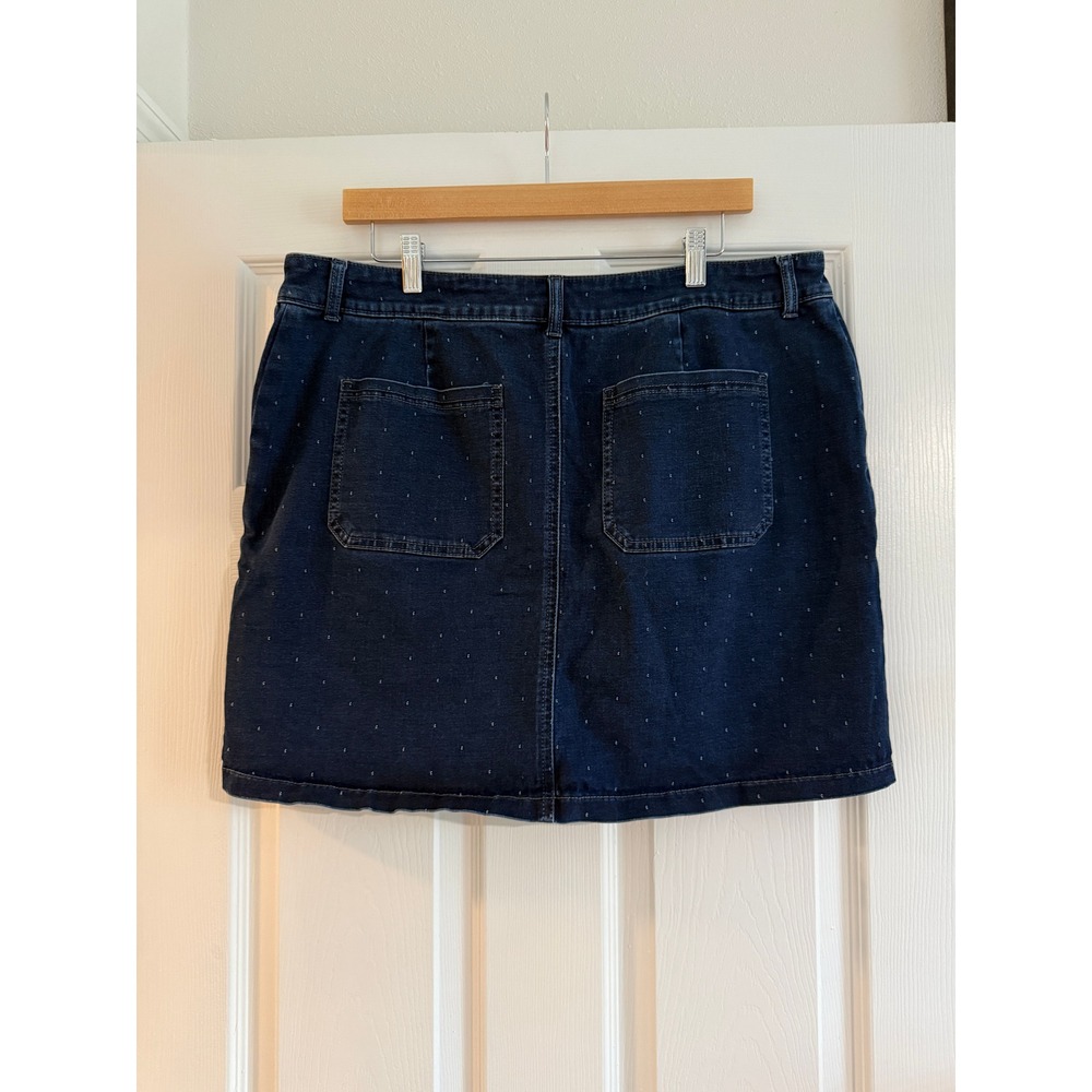 Lee Womens Regular Fit Mid Rise Denim Skort Dark Wash Polka Dot Size 16M - Picture 2 of 5
